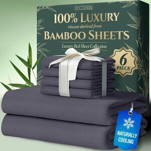 4- 100% Viscose Derived from Bamboo Sheets King Size 6pcs - Cooling 17" Deep